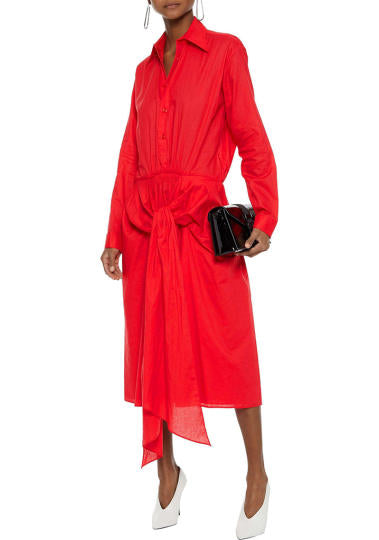 TOME Tie-front cotton-poplin midi shirt dress