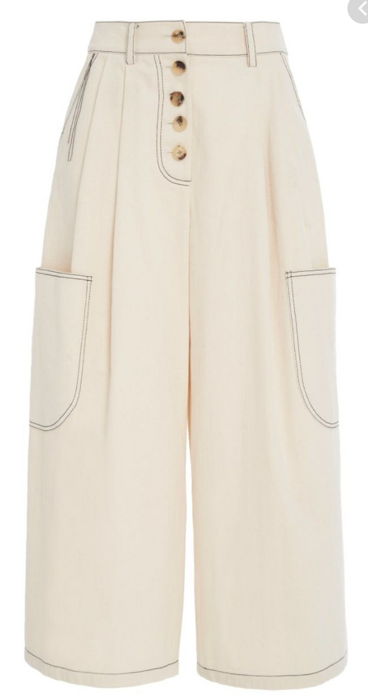REJINA PYO Lea Pleated Denim Wide-Leg Culottes